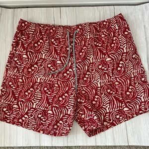 J Crew Men’s 8” Swim Trunk Shorts  Red Batik Print NWT